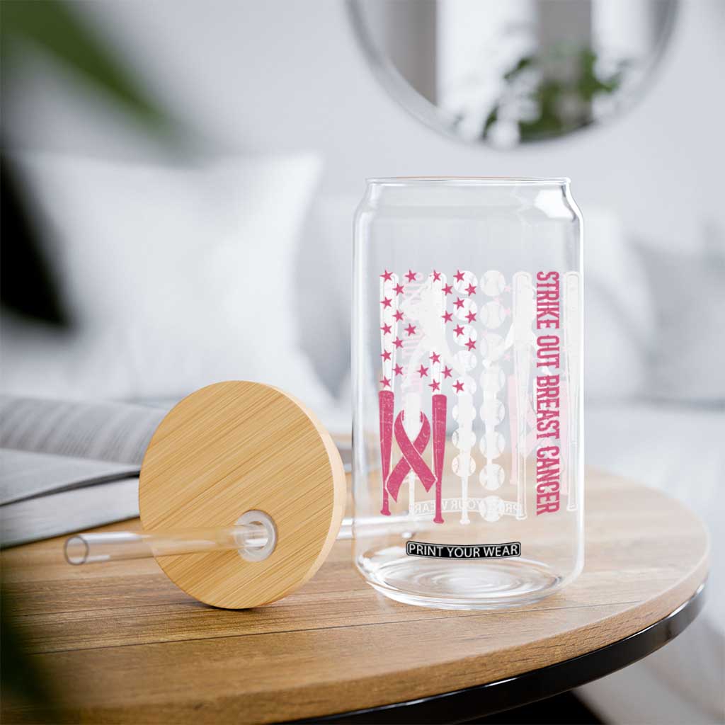 Baseball Breast Cancer Glass Can Pink Ribbon Strike Out Breast Cancer American Flag TS10 Print Your Wear