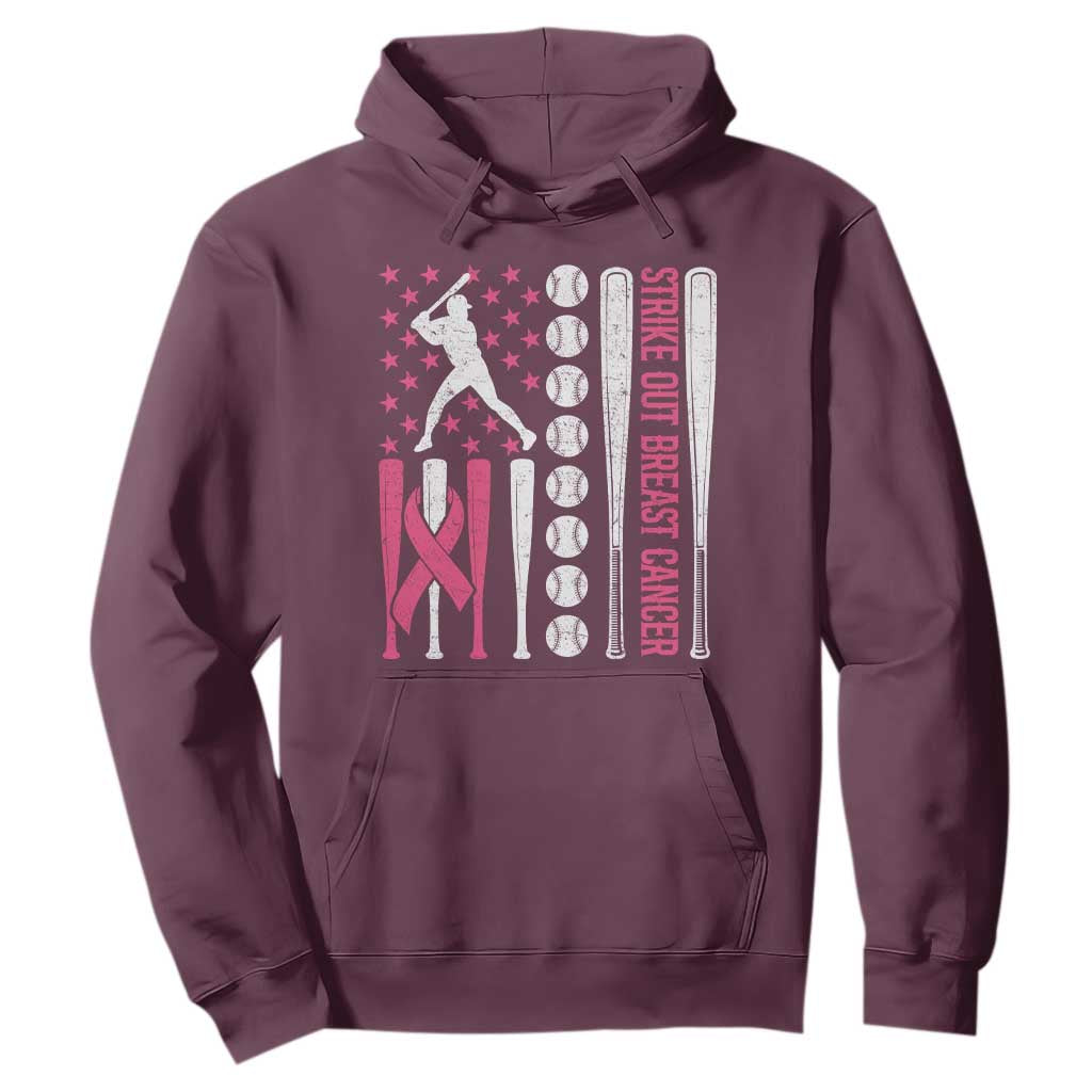 Baseball Breast Cancer Hoodie Pink Ribbon Strike Out Breast Cancer American Flag TS10 Maroon Print Your Wear