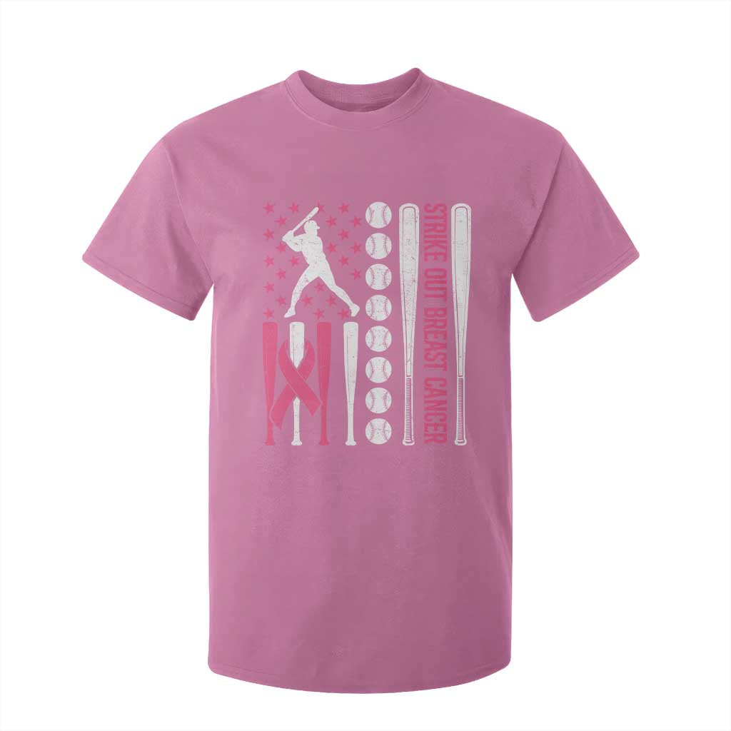 Baseball Breast Cancer T Shirt For Kid Pink Ribbon Strike Out Breast Cancer American Flag TS10 Azalea Print Your Wear