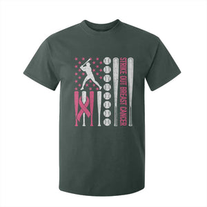 Baseball Breast Cancer T Shirt For Kid Pink Ribbon Strike Out Breast Cancer American Flag TS10 Dark Forest Green Print Your Wear