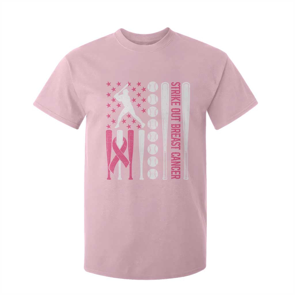 Baseball Breast Cancer T Shirt For Kid Pink Ribbon Strike Out Breast Cancer American Flag TS10 Light Pink Print Your Wear