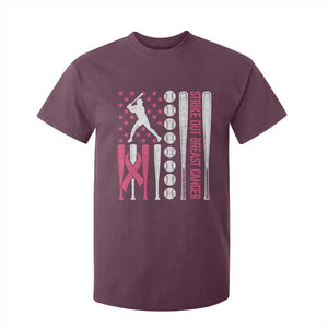 Baseball Breast Cancer T Shirt For Kid Pink Ribbon Strike Out Breast Cancer American Flag TS10 Maroon Print Your Wear