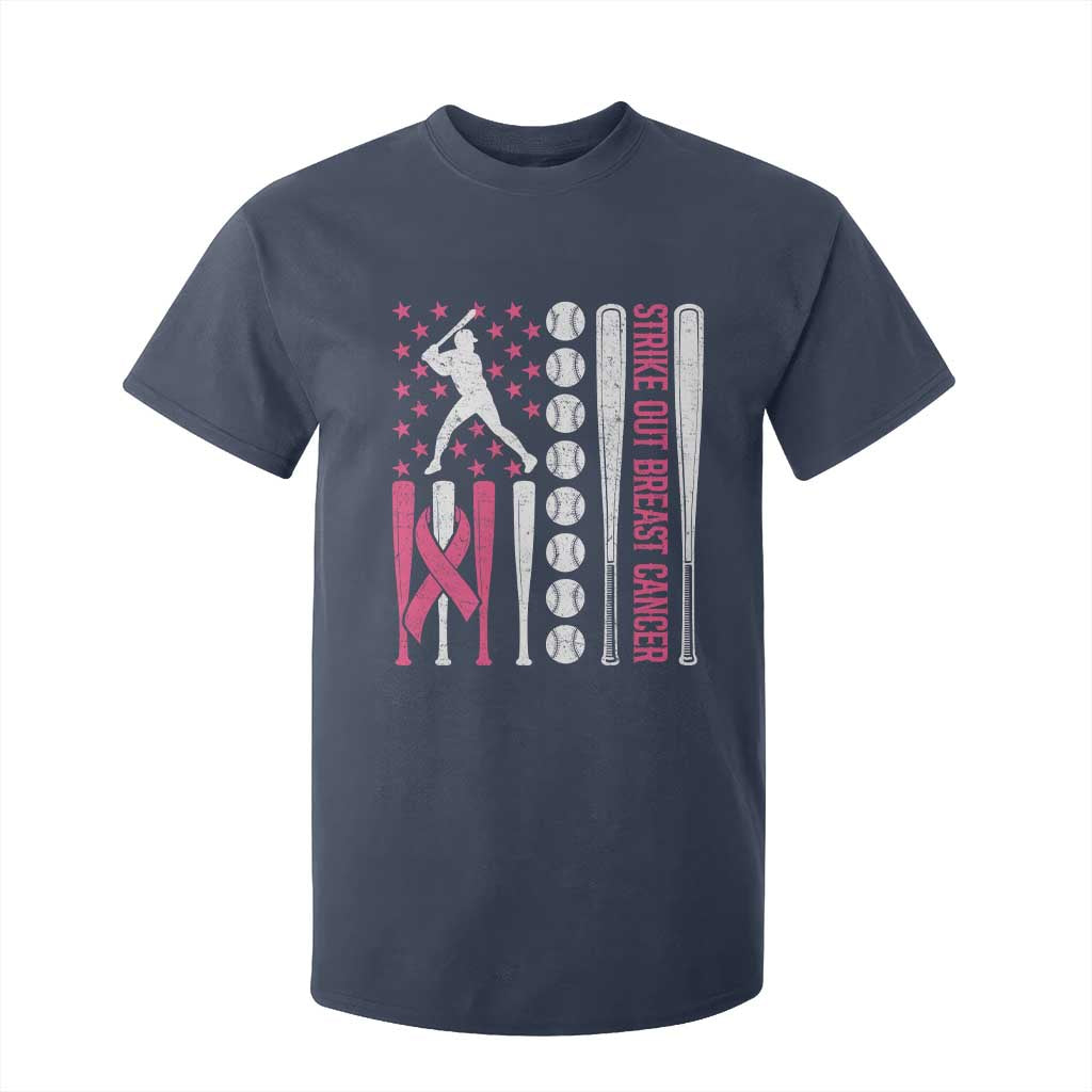 Baseball Breast Cancer T Shirt For Kid Pink Ribbon Strike Out Breast Cancer American Flag TS10 Navy Print Your Wear
