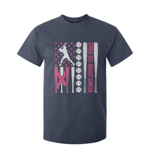 Baseball Breast Cancer T Shirt For Kid Pink Ribbon Strike Out Breast Cancer American Flag TS10 Navy Print Your Wear