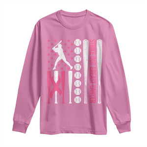 Baseball Breast Cancer Long Sleeve Shirt Pink Ribbon Strike Out Breast Cancer American Flag TS10 Azalea Print Your Wear