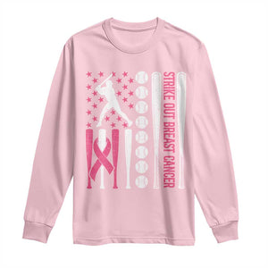 Baseball Breast Cancer Long Sleeve Shirt Pink Ribbon Strike Out Breast Cancer American Flag TS10 Light Pink Print Your Wear