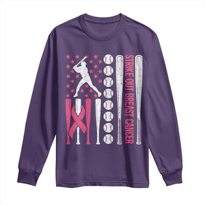 Baseball Breast Cancer Long Sleeve Shirt Pink Ribbon Strike Out Breast Cancer American Flag TS10 Purple Print Your Wear