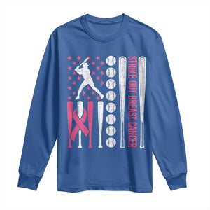 Baseball Breast Cancer Long Sleeve Shirt Pink Ribbon Strike Out Breast Cancer American Flag TS10 Royal Blue Print Your Wear