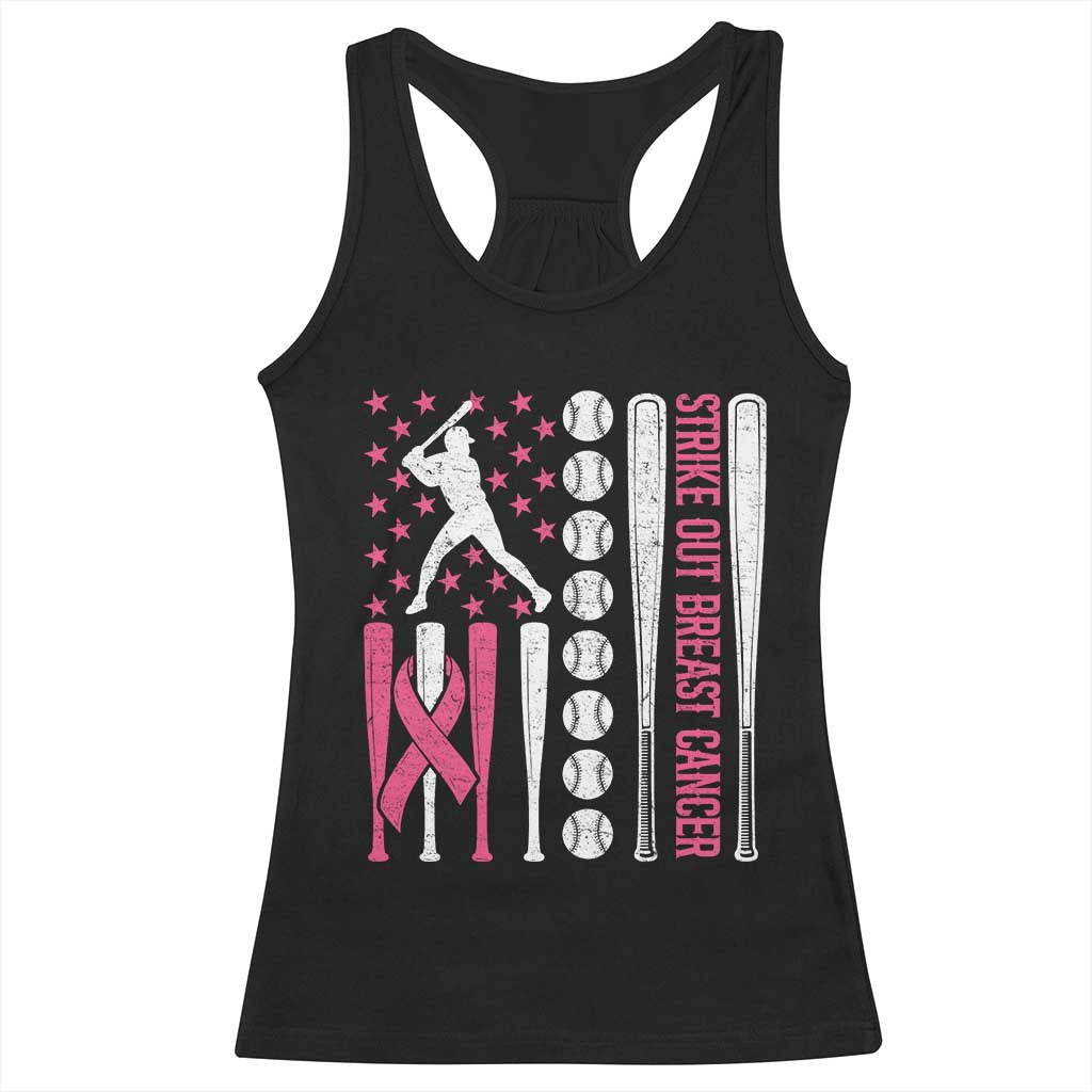 Baseball Breast Cancer Racerback Tank Top Pink Ribbon Strike Out Breast Cancer American Flag TS10 Black Print Your Wear