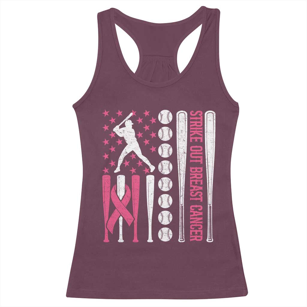 Baseball Breast Cancer Racerback Tank Top Pink Ribbon Strike Out Breast Cancer American Flag TS10 Maroon Print Your Wear