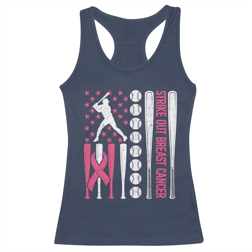Baseball Breast Cancer Racerback Tank Top Pink Ribbon Strike Out Breast Cancer American Flag TS10 Navy Print Your Wear