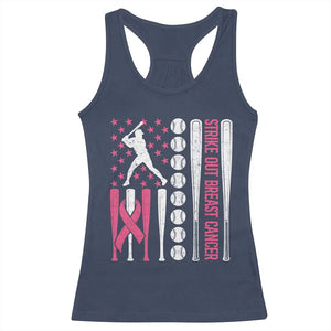 Baseball Breast Cancer Racerback Tank Top Pink Ribbon Strike Out Breast Cancer American Flag TS10 Navy Print Your Wear