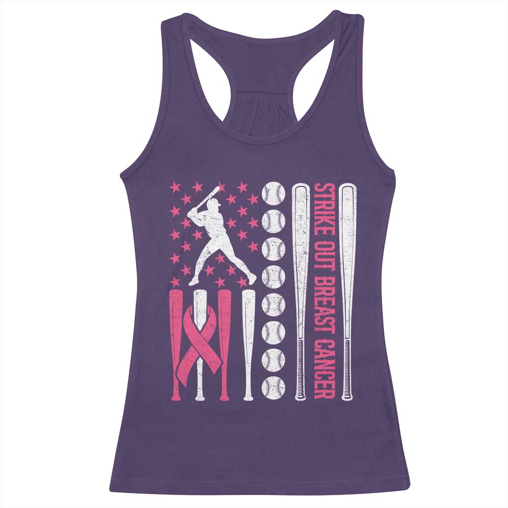Baseball Breast Cancer Racerback Tank Top Pink Ribbon Strike Out Breast Cancer American Flag TS10 Purple Print Your Wear