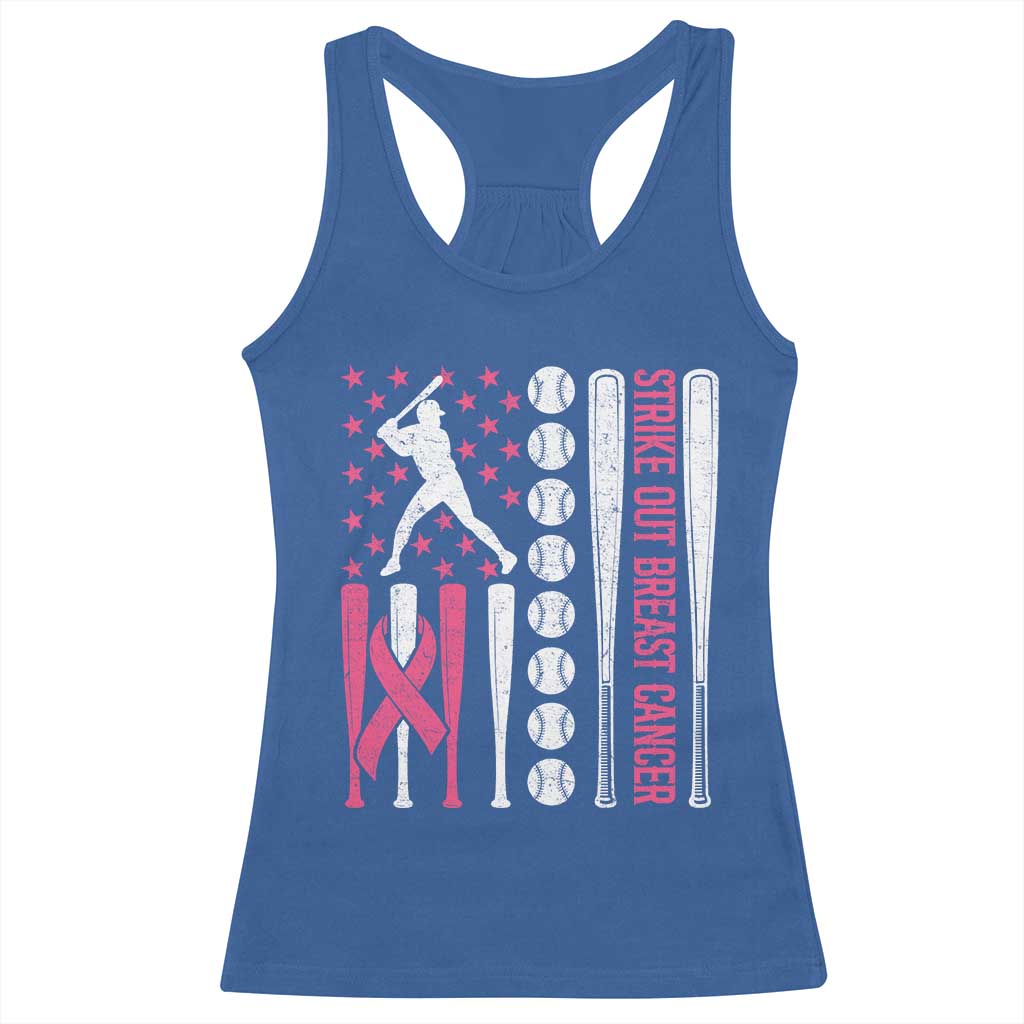 Baseball Breast Cancer Racerback Tank Top Pink Ribbon Strike Out Breast Cancer American Flag TS10 Royal Blue Print Your Wear