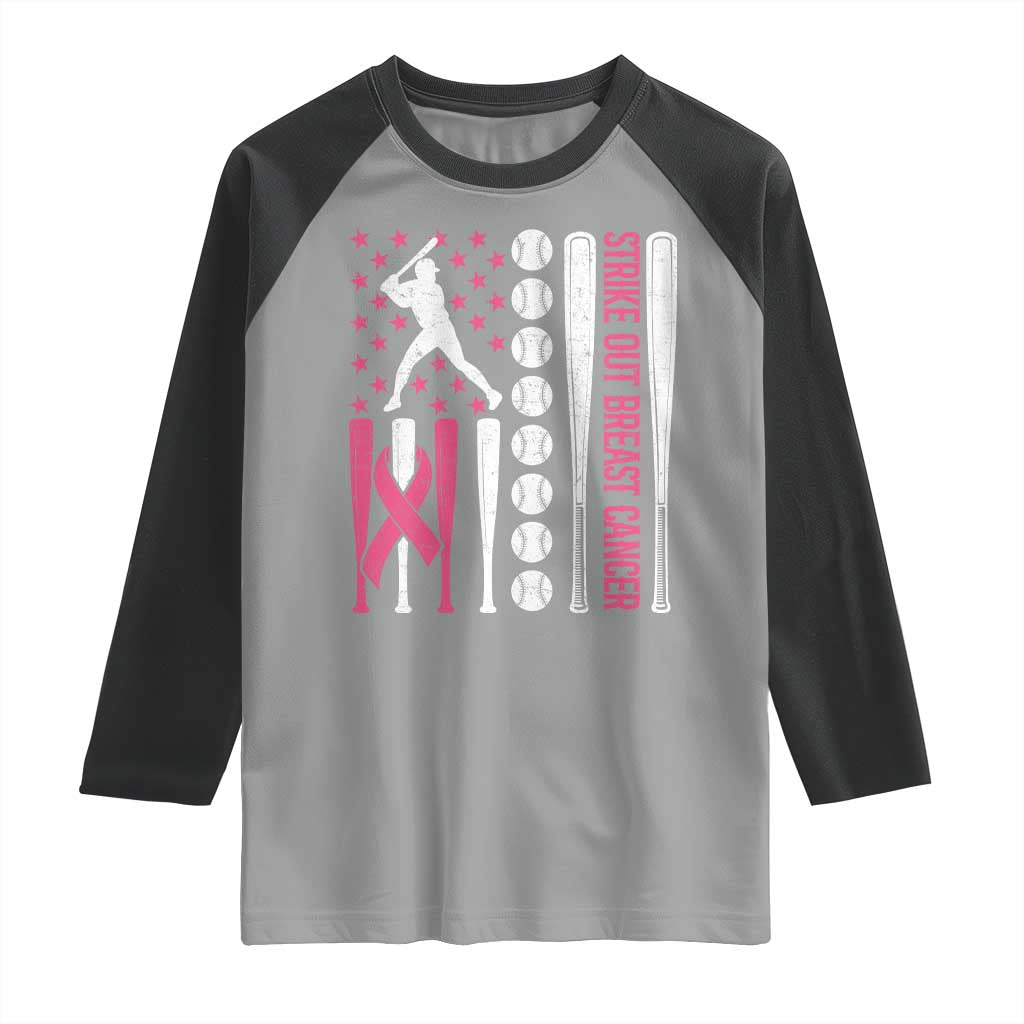 Baseball Breast Cancer Raglan Shirt Pink Ribbon Strike Out Breast Cancer American Flag TS10 Sport Gray Black Print Your Wear