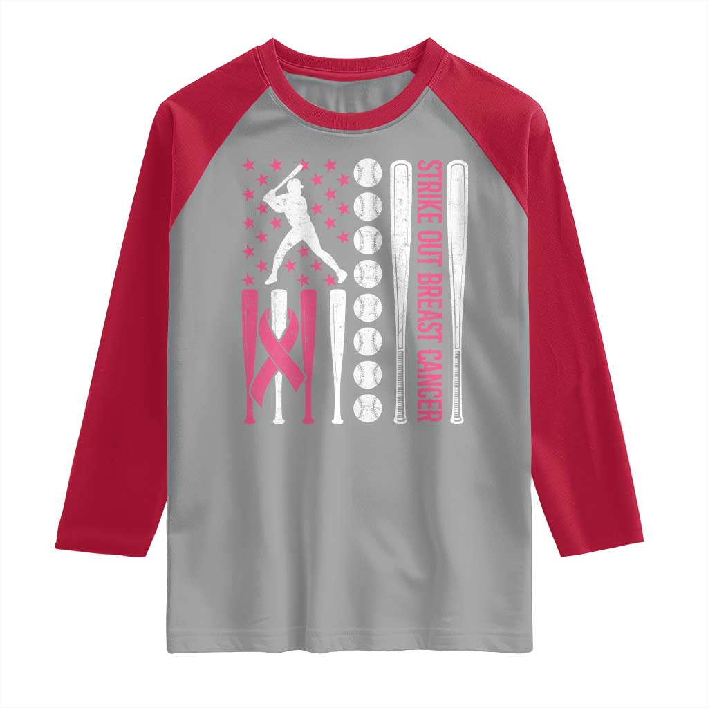 Baseball Breast Cancer Raglan Shirt Pink Ribbon Strike Out Breast Cancer American Flag TS10 Sport Gray Red Print Your Wear
