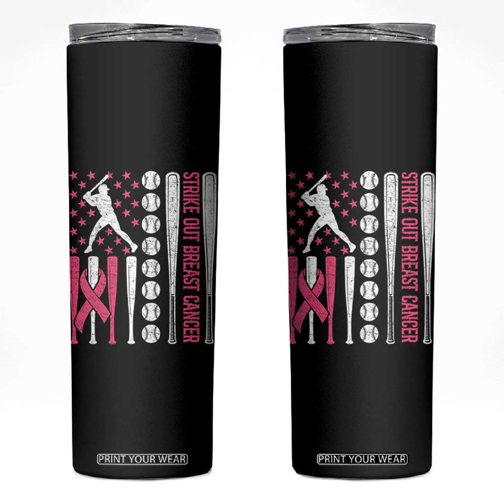 Baseball Breast Cancer Skinny Tumbler Pink Ribbon Strike Out Breast Cancer American Flag TS10 Black Print Your Wear