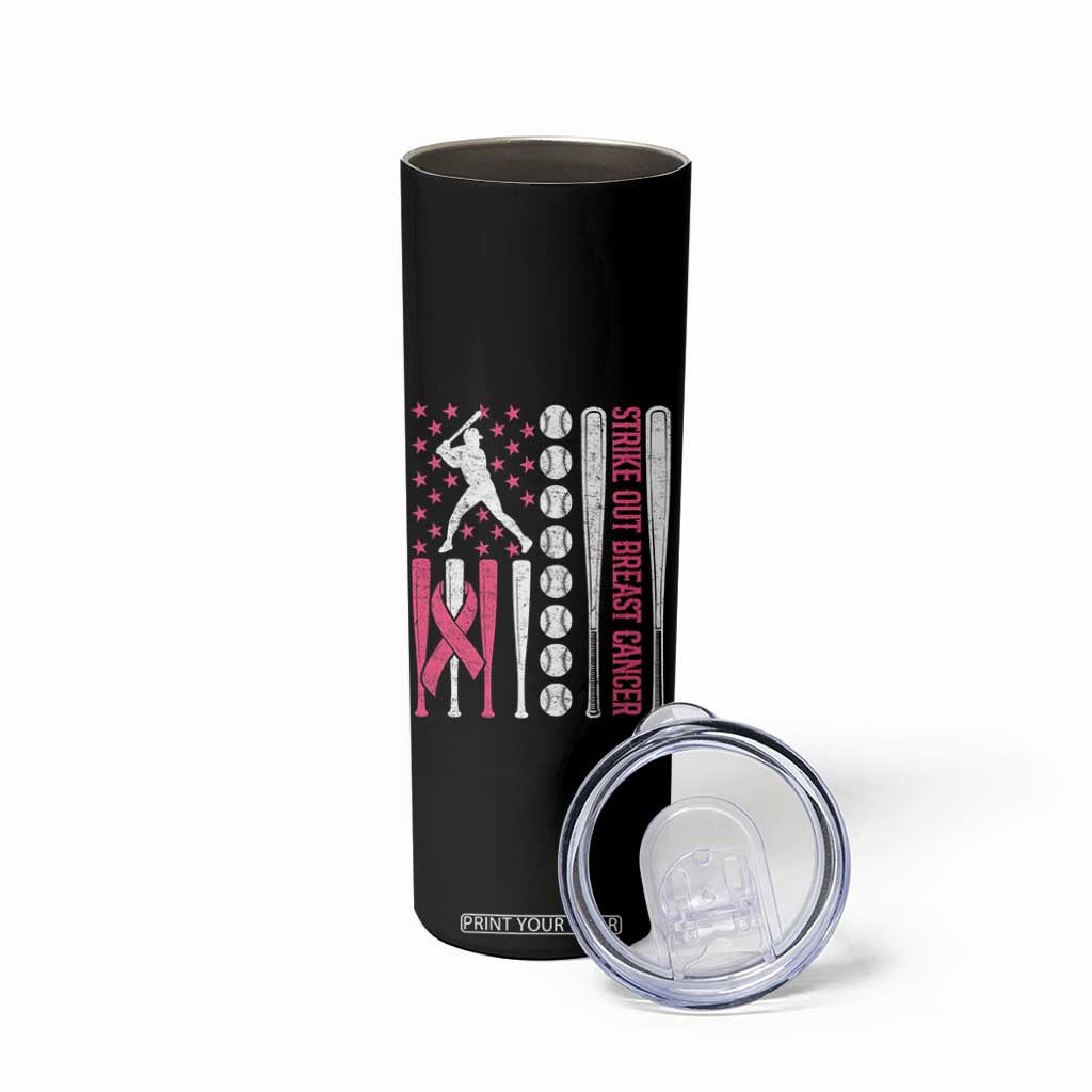 Baseball Breast Cancer Skinny Tumbler Pink Ribbon Strike Out Breast Cancer American Flag TS10 Print Your Wear