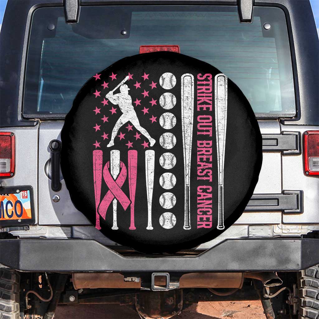 Baseball Breast Cancer Spare Tire Cover Pink Ribbon Strike Out Breast Cancer American Flag TS10 No hole Black Print Your Wear