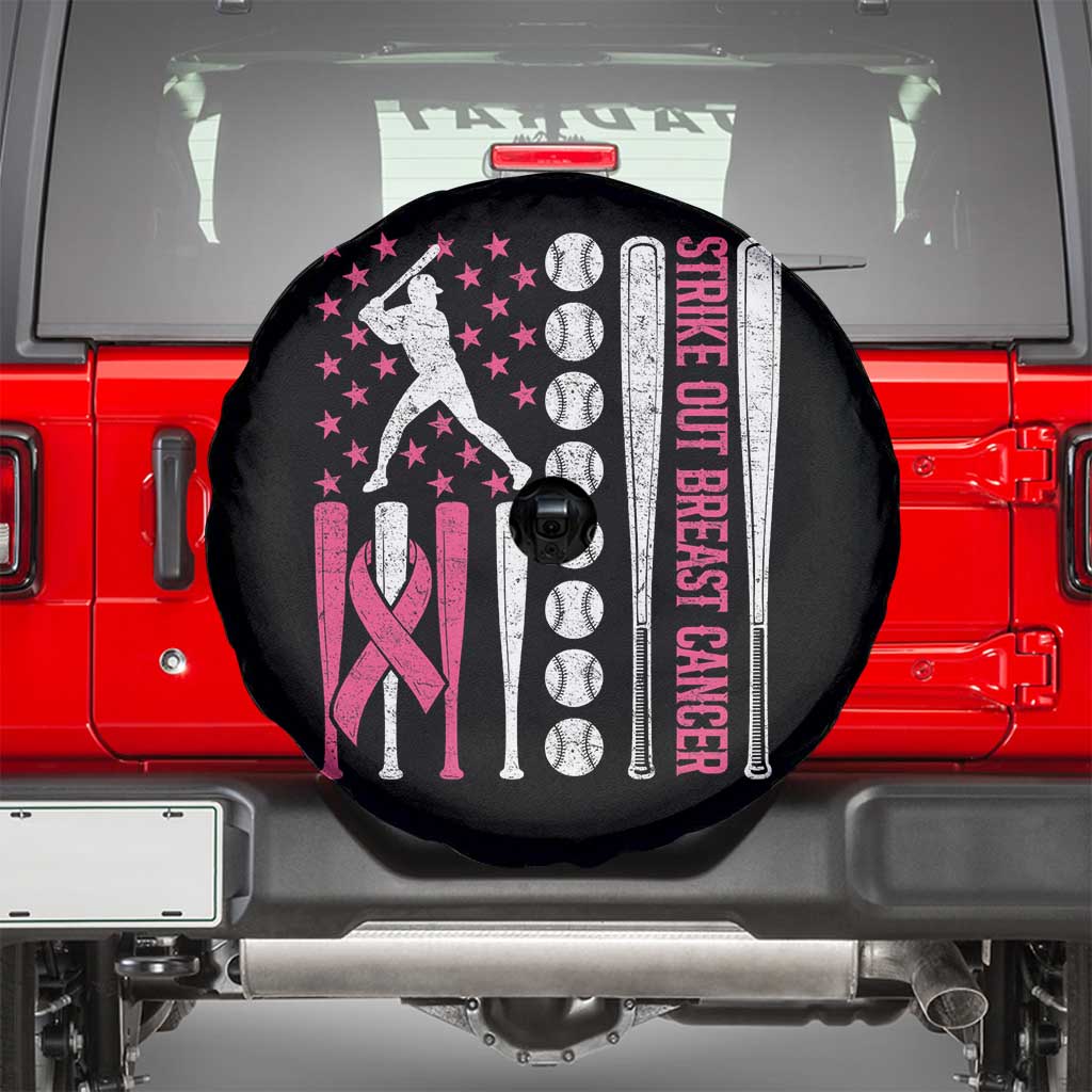 Baseball Breast Cancer Spare Tire Cover Pink Ribbon Strike Out Breast Cancer American Flag TS10 Black Print Your Wear
