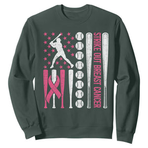 Baseball Breast Cancer Sweatshirt Pink Ribbon Strike Out Breast Cancer American Flag TS10 Dark Forest Green Print Your Wear