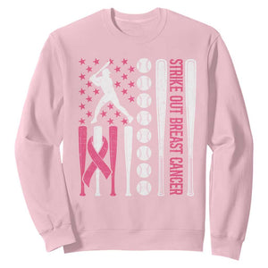 Baseball Breast Cancer Sweatshirt Pink Ribbon Strike Out Breast Cancer American Flag TS10 Light Pink Print Your Wear