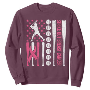 Baseball Breast Cancer Sweatshirt Pink Ribbon Strike Out Breast Cancer American Flag TS10 Maroon Print Your Wear