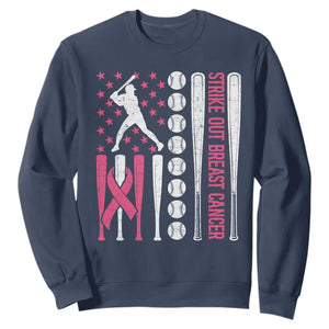 Baseball Breast Cancer Sweatshirt Pink Ribbon Strike Out Breast Cancer American Flag TS10 Navy Print Your Wear