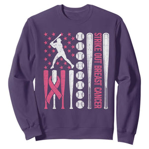 Baseball Breast Cancer Sweatshirt Pink Ribbon Strike Out Breast Cancer American Flag TS10 Purple Print Your Wear