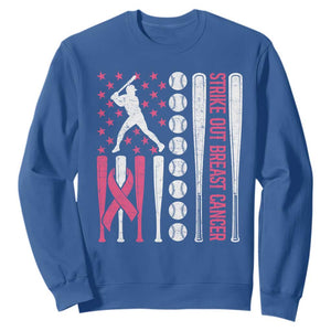 Baseball Breast Cancer Sweatshirt Pink Ribbon Strike Out Breast Cancer American Flag TS10 Royal Blue Print Your Wear