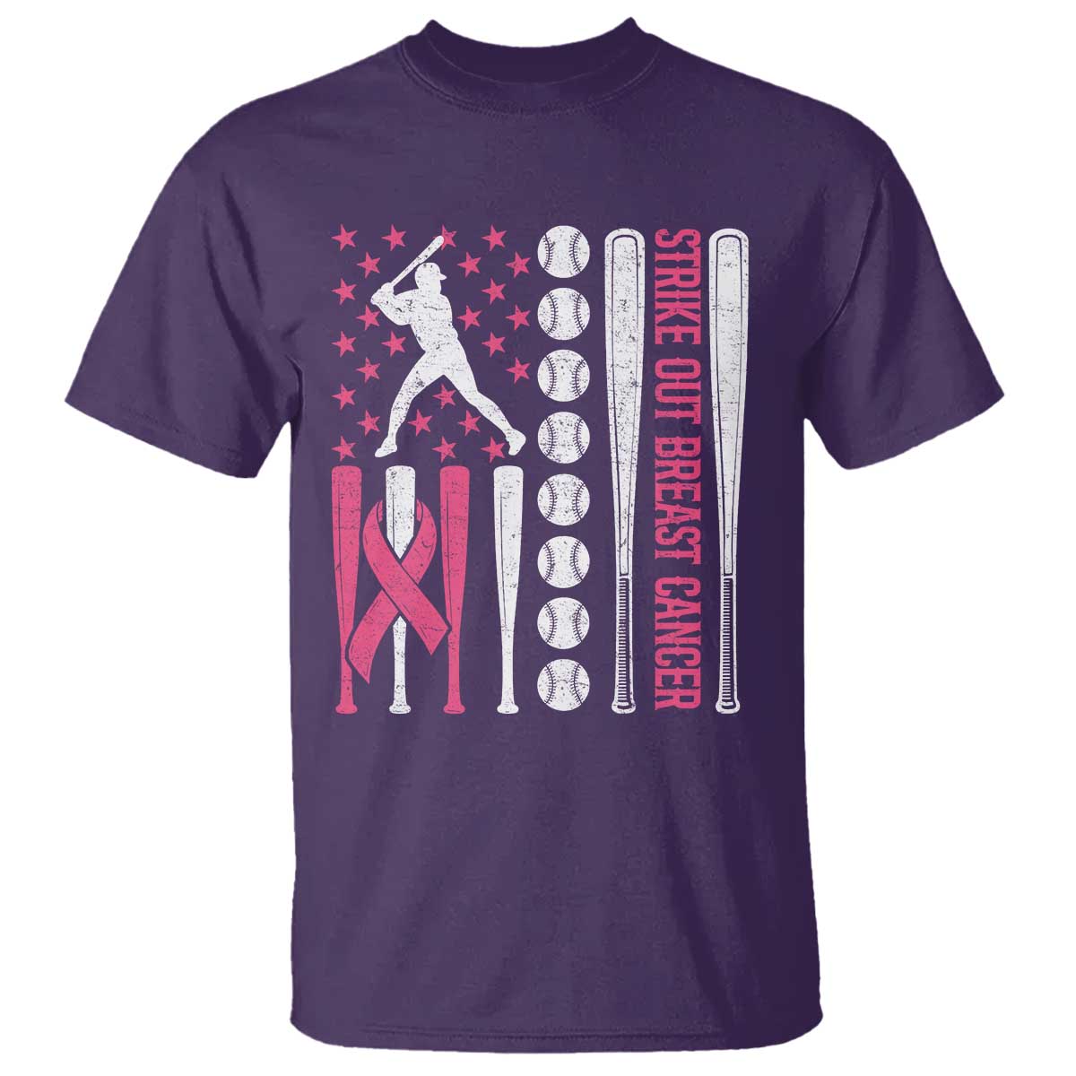 Baseball Breast Cancer T Shirt Pink Ribbon Strike Out Breast Cancer American Flag TS10 Purple Print Your Wear