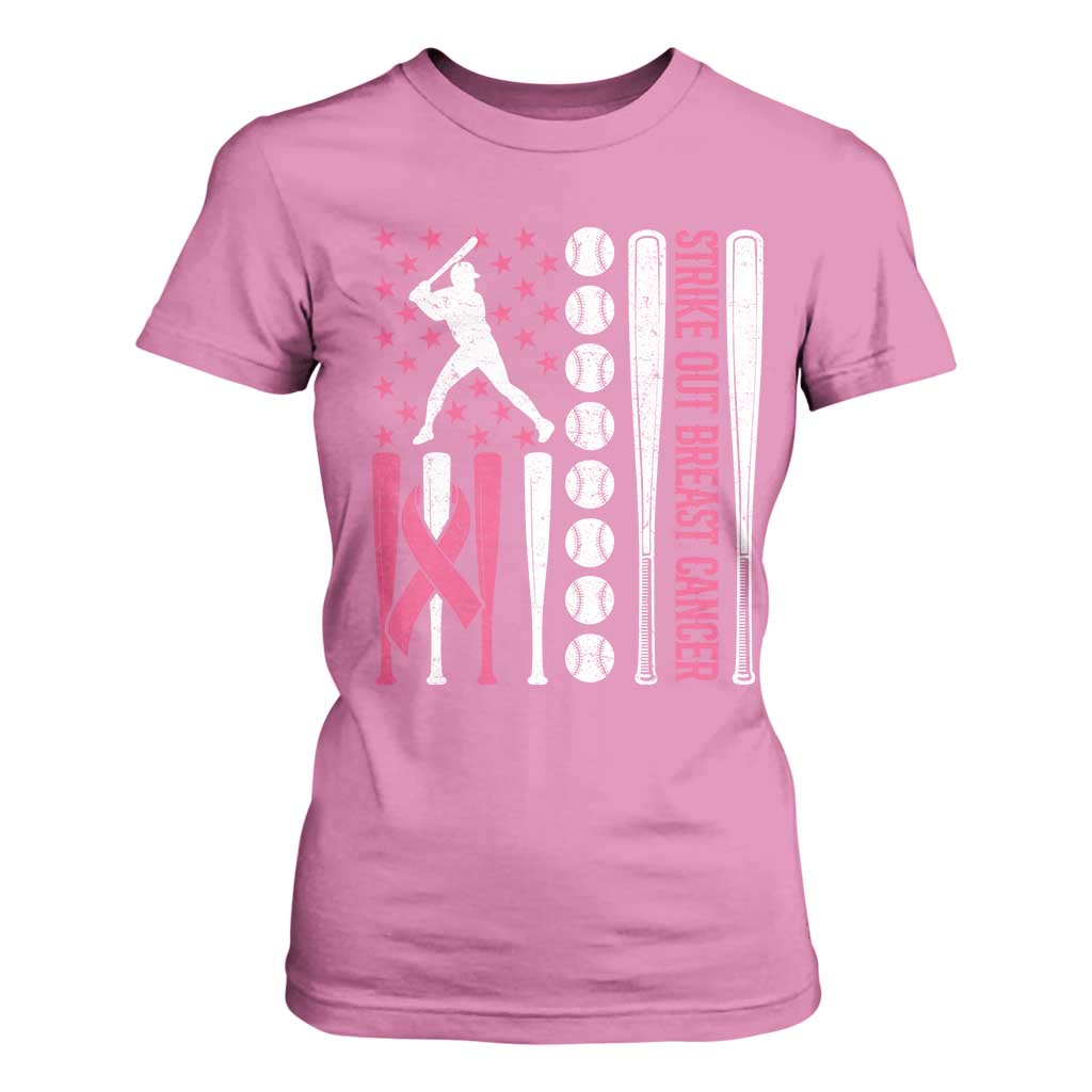 Baseball Breast Cancer T Shirt For Women Pink Ribbon Strike Out Breast Cancer American Flag TS10 Azalea Print Your Wear
