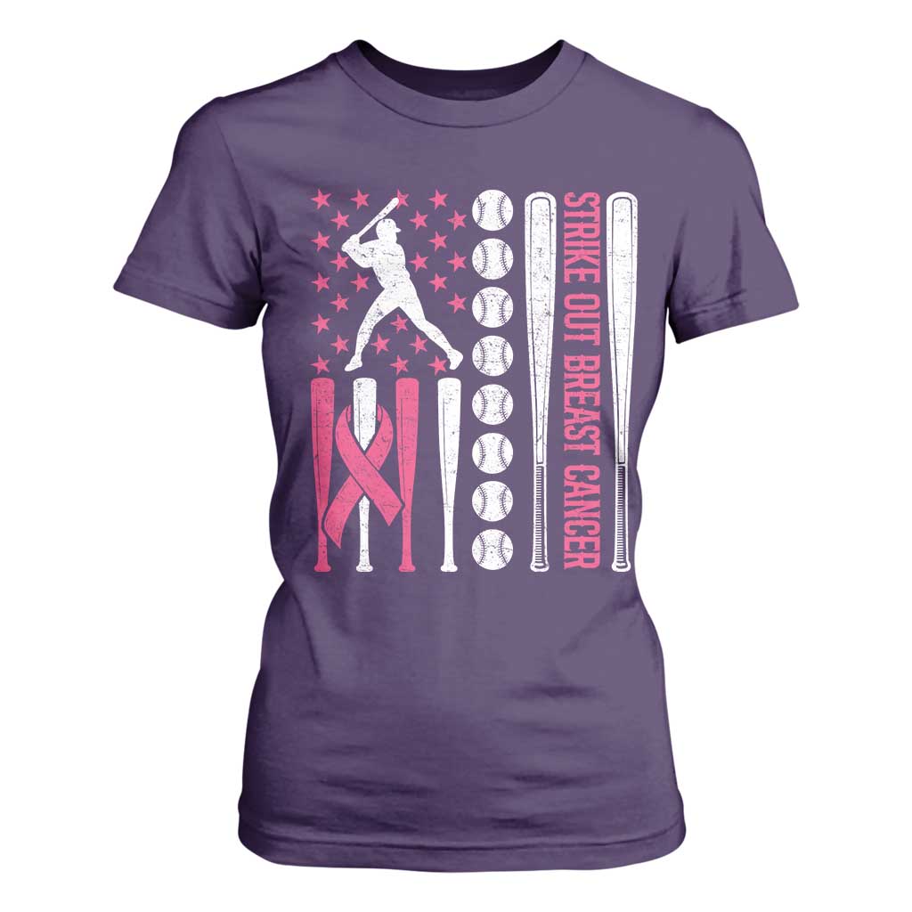 Baseball Breast Cancer T Shirt For Women Pink Ribbon Strike Out Breast Cancer American Flag TS10 Purple Print Your Wear