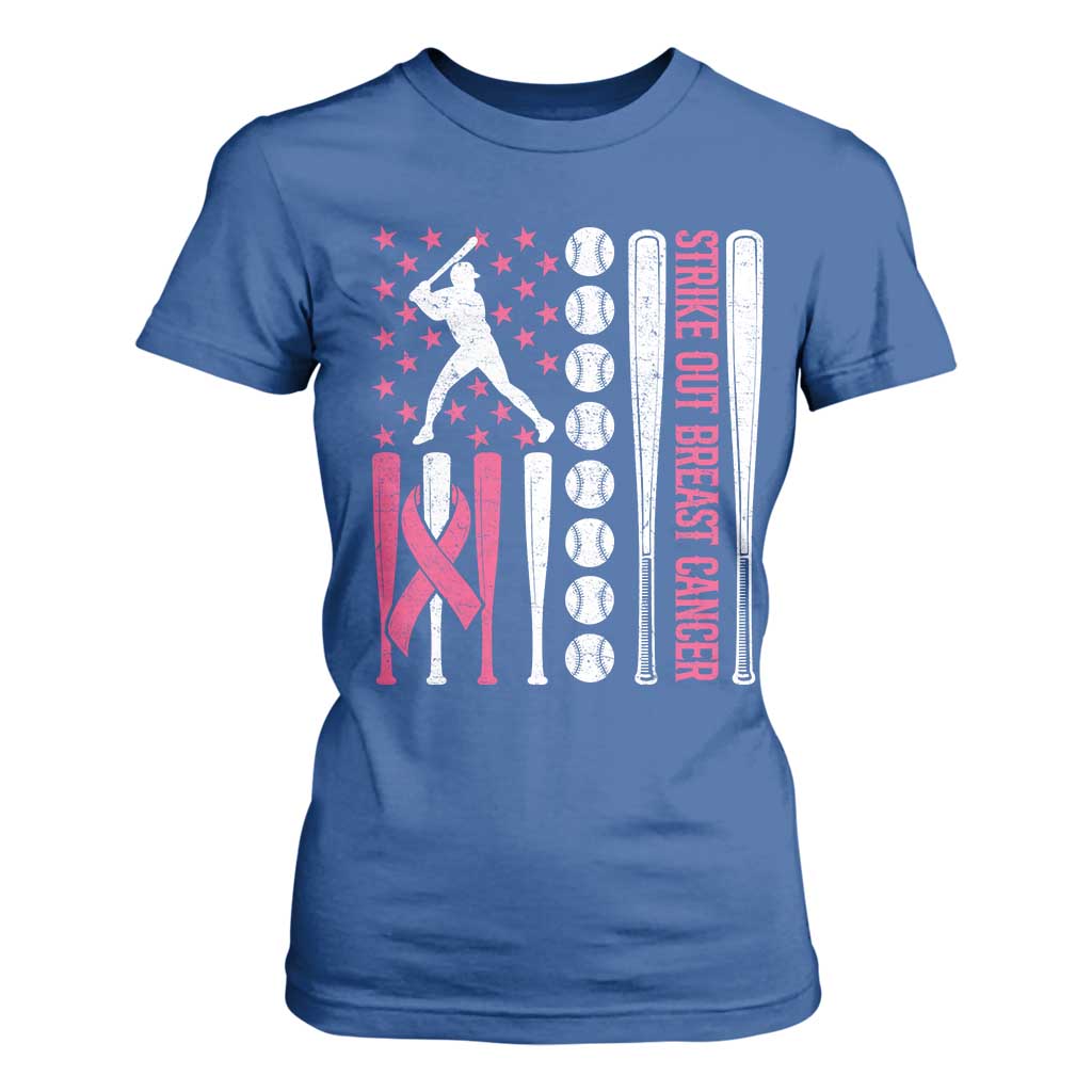 Baseball Breast Cancer T Shirt For Women Pink Ribbon Strike Out Breast Cancer American Flag TS10 Royal Blue Print Your Wear