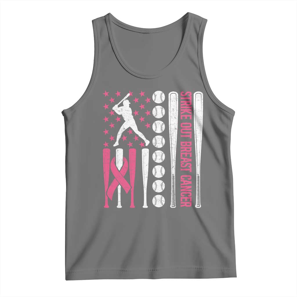 Baseball Breast Cancer Tank Top Pink Ribbon Strike Out Breast Cancer American Flag TS10 Black Heather Print Your Wear