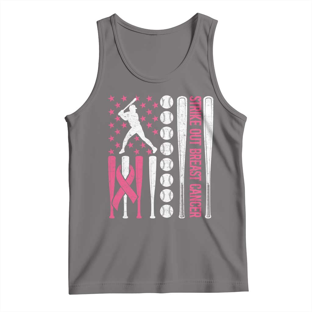 Baseball Breast Cancer Tank Top Pink Ribbon Strike Out Breast Cancer American Flag TS10 Deep Heather Print Your Wear