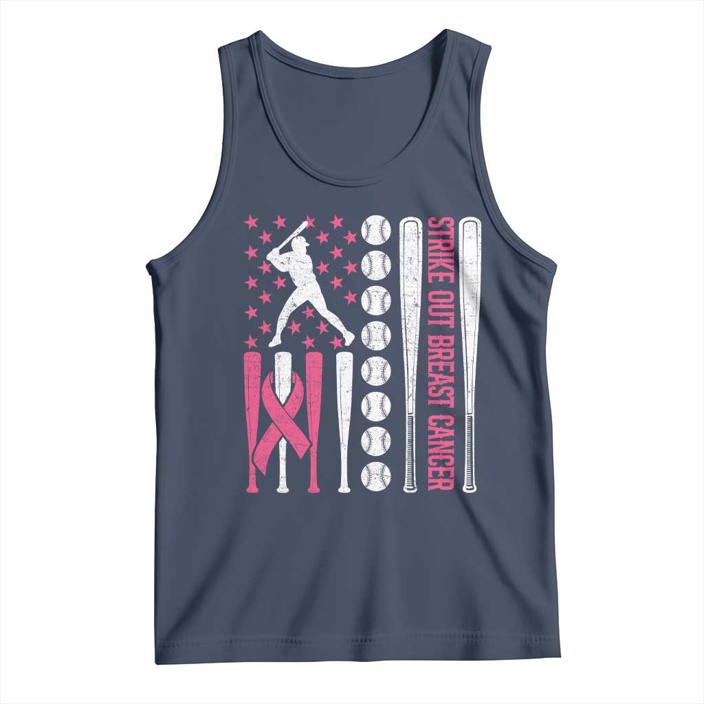 Baseball Breast Cancer Tank Top Pink Ribbon Strike Out Breast Cancer American Flag TS10 Navy Print Your Wear