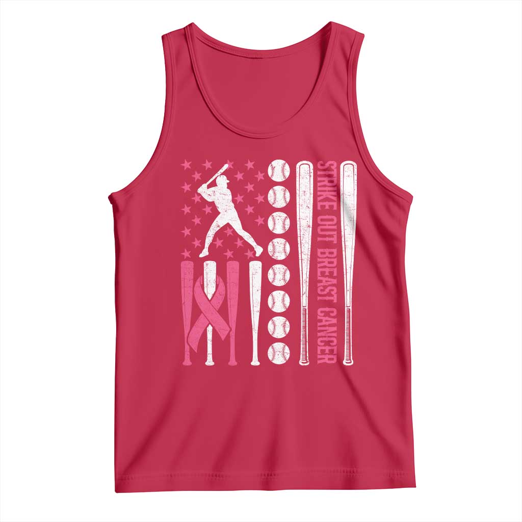 Baseball Breast Cancer Tank Top Pink Ribbon Strike Out Breast Cancer American Flag TS10 Red Print Your Wear