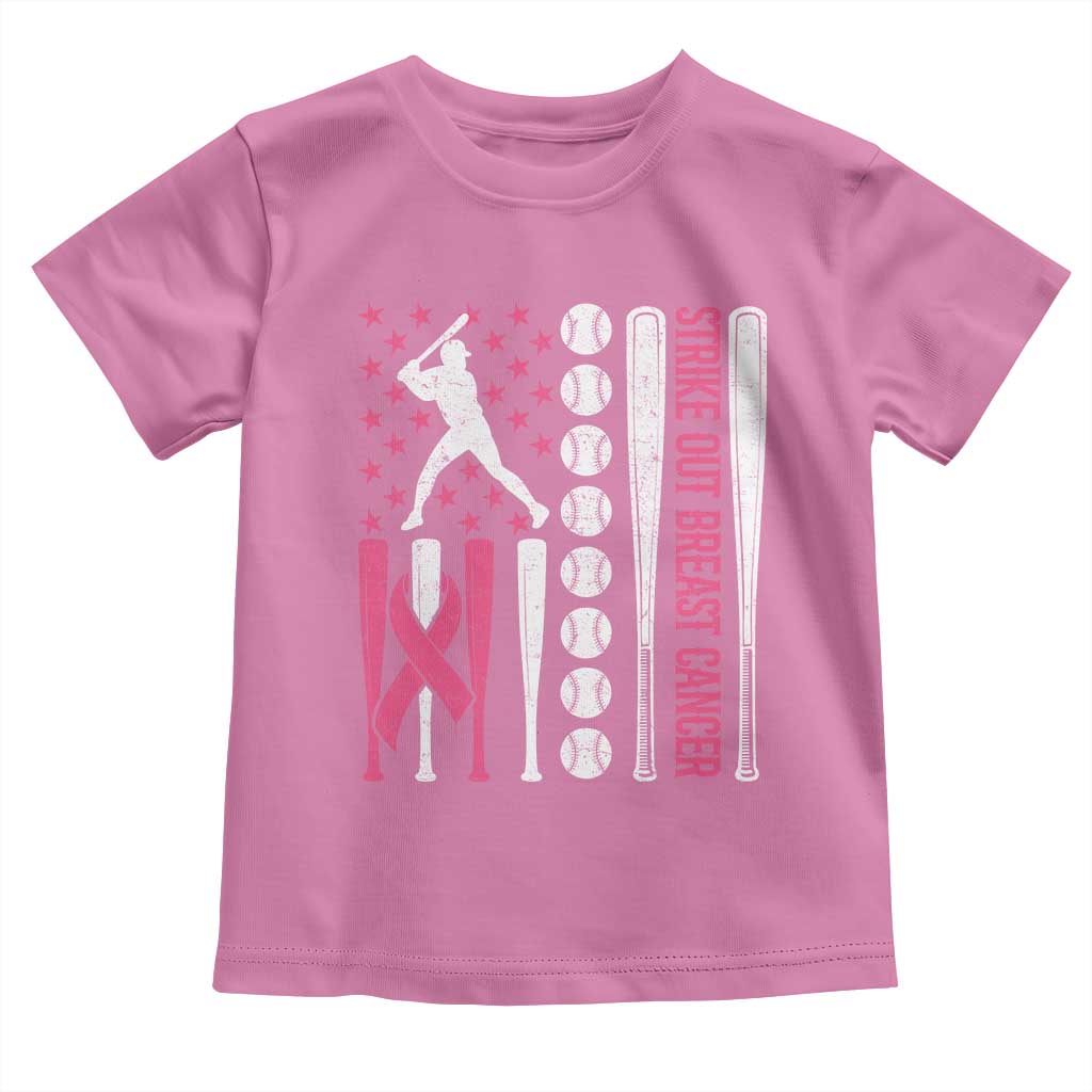 Baseball Breast Cancer Toddler T Shirt Pink Ribbon Strike Out Breast Cancer American Flag TS10 Azalea Print Your Wear