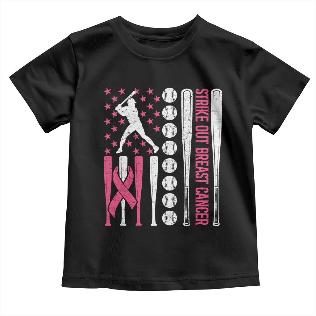 Baseball Breast Cancer Toddler T Shirt Pink Ribbon Strike Out Breast Cancer American Flag TS10 Black Print Your Wear