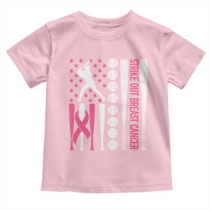 Baseball Breast Cancer Toddler T Shirt Pink Ribbon Strike Out Breast Cancer American Flag TS10 Light Pink Print Your Wear