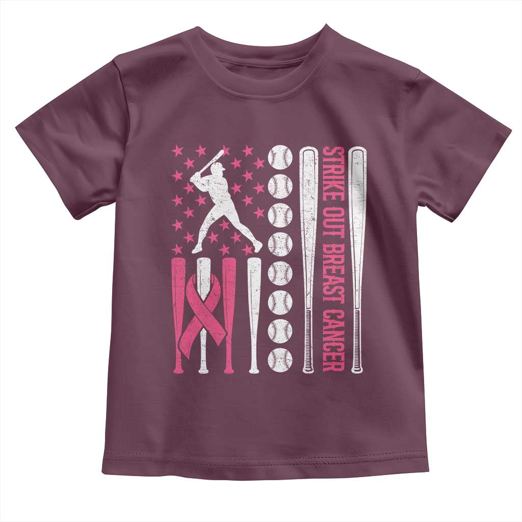 Baseball Breast Cancer Toddler T Shirt Pink Ribbon Strike Out Breast Cancer American Flag TS10 Maroon Print Your Wear