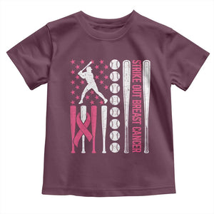 Baseball Breast Cancer Toddler T Shirt Pink Ribbon Strike Out Breast Cancer American Flag TS10 Maroon Print Your Wear