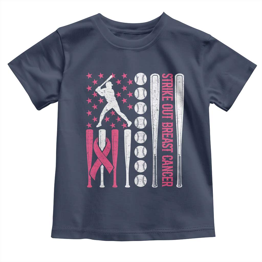 Baseball Breast Cancer Toddler T Shirt Pink Ribbon Strike Out Breast Cancer American Flag TS10 Navy Print Your Wear