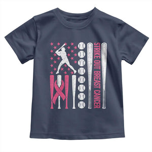 Baseball Breast Cancer Toddler T Shirt Pink Ribbon Strike Out Breast Cancer American Flag TS10 Navy Print Your Wear