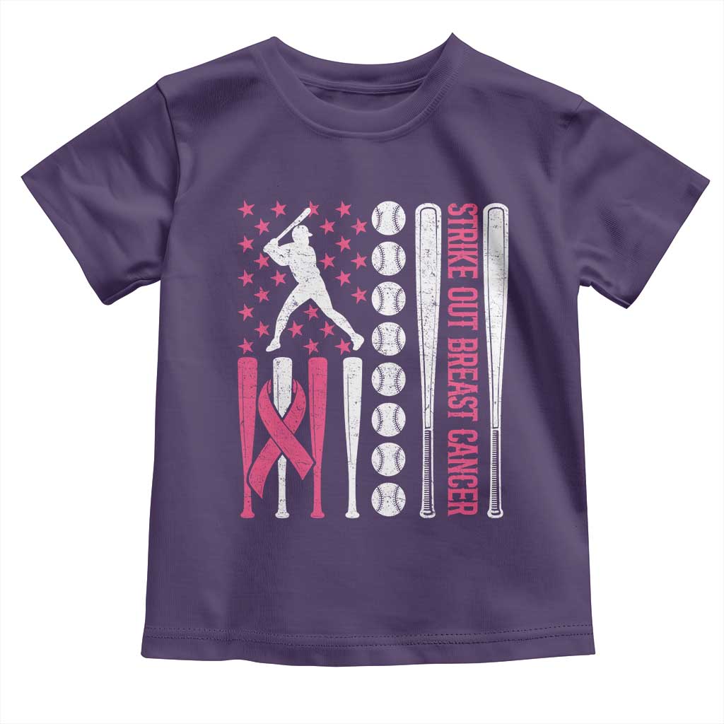 Baseball Breast Cancer Toddler T Shirt Pink Ribbon Strike Out Breast Cancer American Flag TS10 Purple Print Your Wear