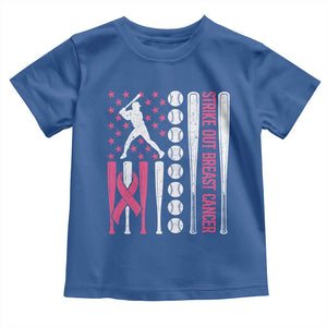 Baseball Breast Cancer Toddler T Shirt Pink Ribbon Strike Out Breast Cancer American Flag TS10 Royal Blue Print Your Wear