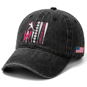 Baseball Breast Cancer Washed Cotton Baseball Cap Pink Ribbon Strike Out Breast Cancer American Flag TS10 Print Your Wear