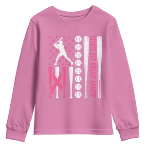 Baseball Breast Cancer Youth Sweatshirt Pink Ribbon Strike Out Breast Cancer American Flag TS10 Azalea Print Your Wear