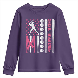 Baseball Breast Cancer Youth Sweatshirt Pink Ribbon Strike Out Breast Cancer American Flag TS10 Purple Print Your Wear